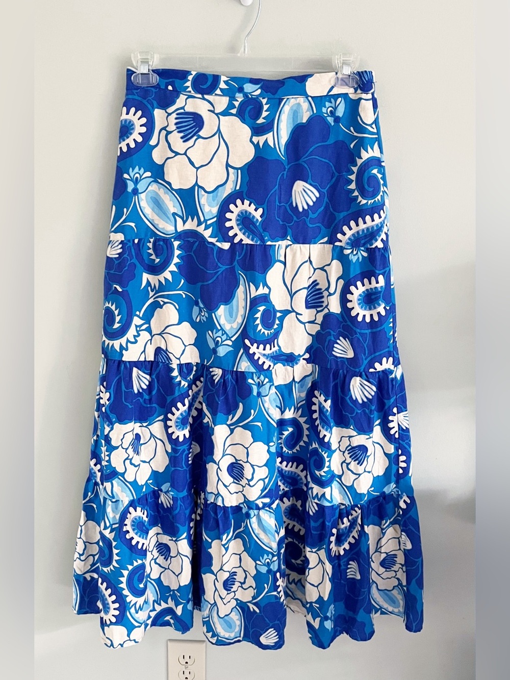 House of Harlow blue and white tiered midi skirt